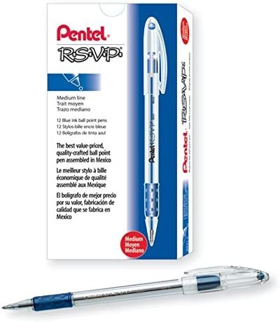 Pentel BK91C R.S.V.P. Stick Ballpoint Pen, 1mm, Trans Barrel, Blue Ink (Pack of 12)