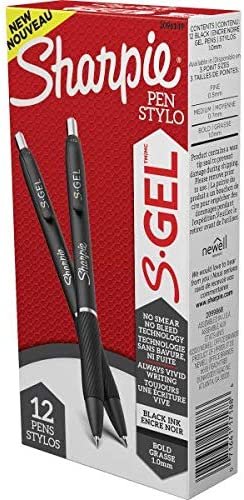 Sharpie S-Gel, Gel Pens, Bold Point (1.0mm), Black Ink Gel Pen, 12 Count