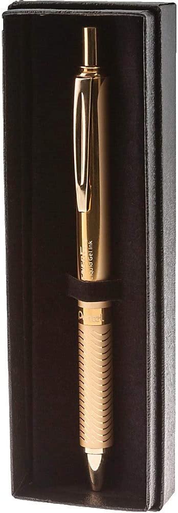 Pentel EnerGel Alloy Retractable Liquid Gel Pen, Gold Barrel, Black Ink, in gift box with info band (BL407XABX)
