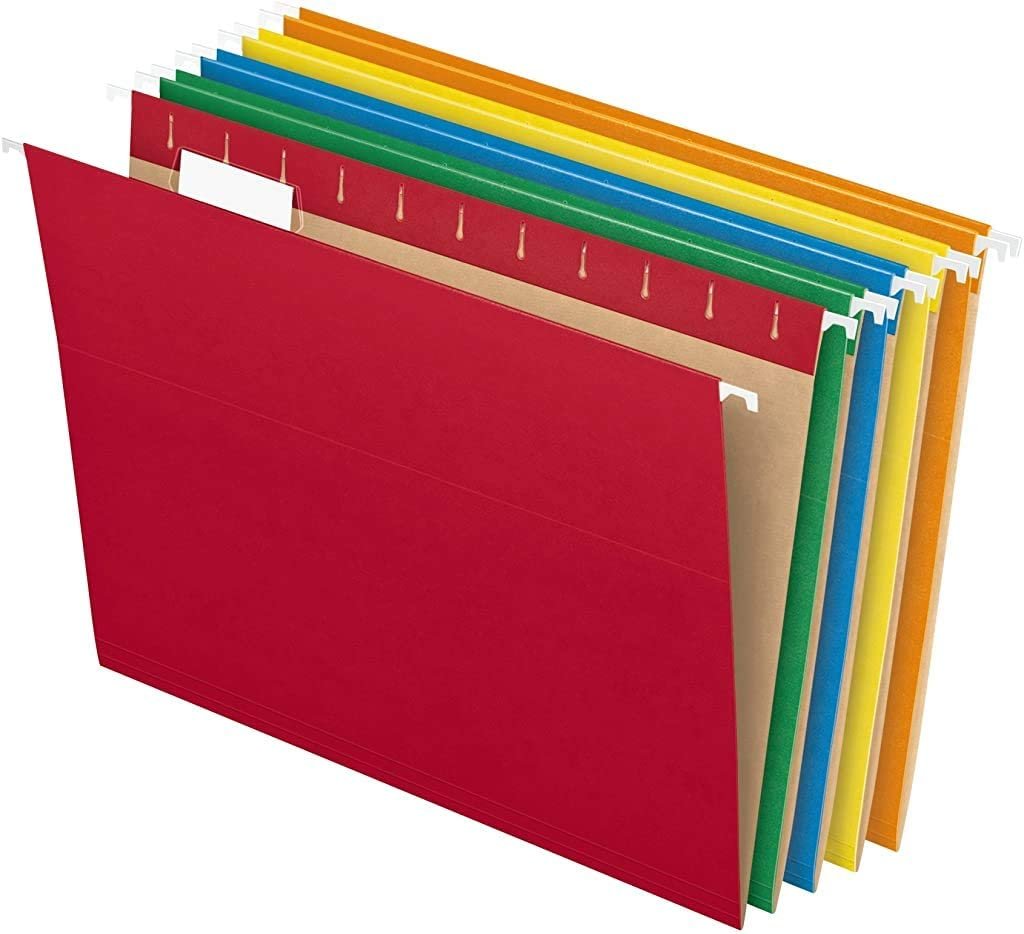 Pendaflex Hanging File Folders, Letter Size, Assorted Colors, 1/5-Cut Adjustable Tabs, 25 Per Box (81663)