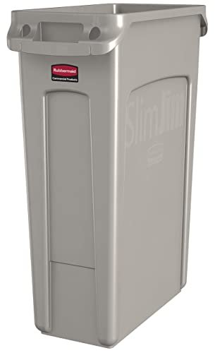 Rubbermaid Commercial Products Slim Jim Plastic Rectangular Trash/Garbage Can with Venting Channels, 23 Gallon, Beige (FG354060BEIG)