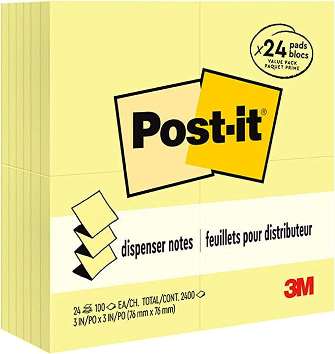 Post-it Pop-up Notes, 3x3 in, 24 Pads, America's #1 Favorite Sticky Notes, Canary Yellow, Clean Removal, Recyclable (R330-24VAD)