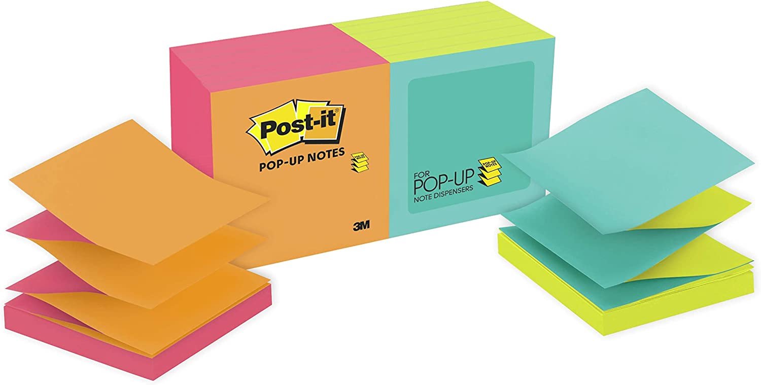 Post-it Pop-up Notes, 3 in x 3 in, 12 Pads, America's #1 Favorite Sticky Notes, Cape Town Collection, Bright Colors, Clean Removal, Recyclable (R330-N-ALT)