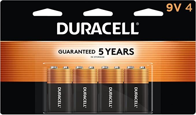Duracell Coppertop 9V Battery, 4 Count Pack, 9-Volt Battery with Long-lasting Power, All-Purpose Alkaline 9V Battery for Household and Office Devices