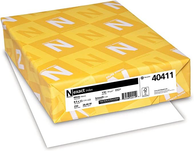 Neenah Paper Exact Index, 110-Pounds, 8.5 x 11 Inches, 250 Sheets, White, 94 Brightness (WAU40411)