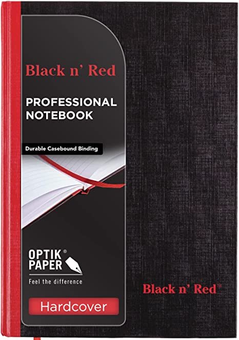 Black n' Red Notebook, Durable Hardcover, Premium Optik Paper, Scribzee App Compatible, Environmentally Friendly, Secure Casebound Binding, 11-3/4" x 8-1/4", 96 Double-Sided Ruled, 1 Count (D66174) JDKD66174
