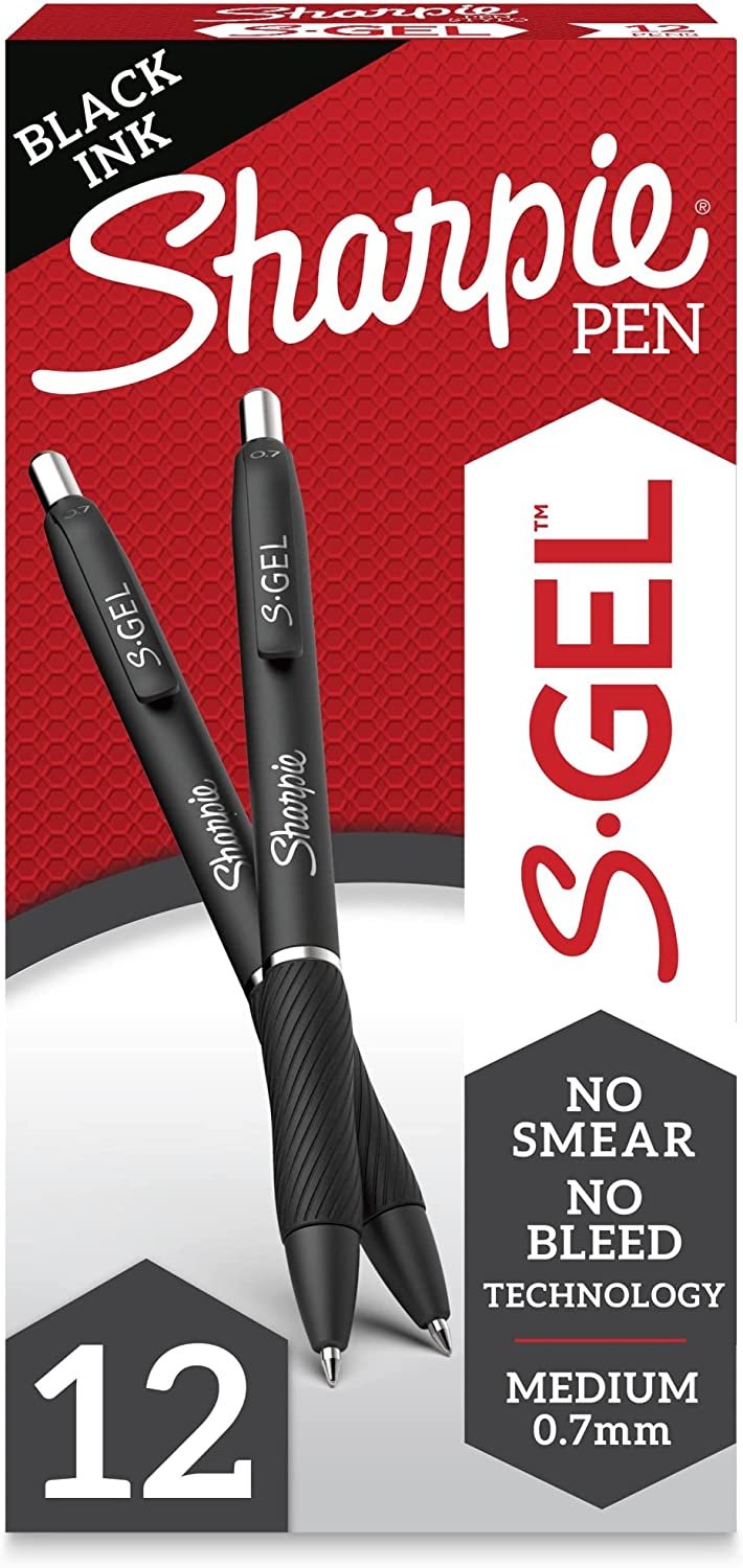 SHARPIE S-Gel, Gel Pens, Fine Point (0.5mm), Black Ink Gel Pen, 12 Count