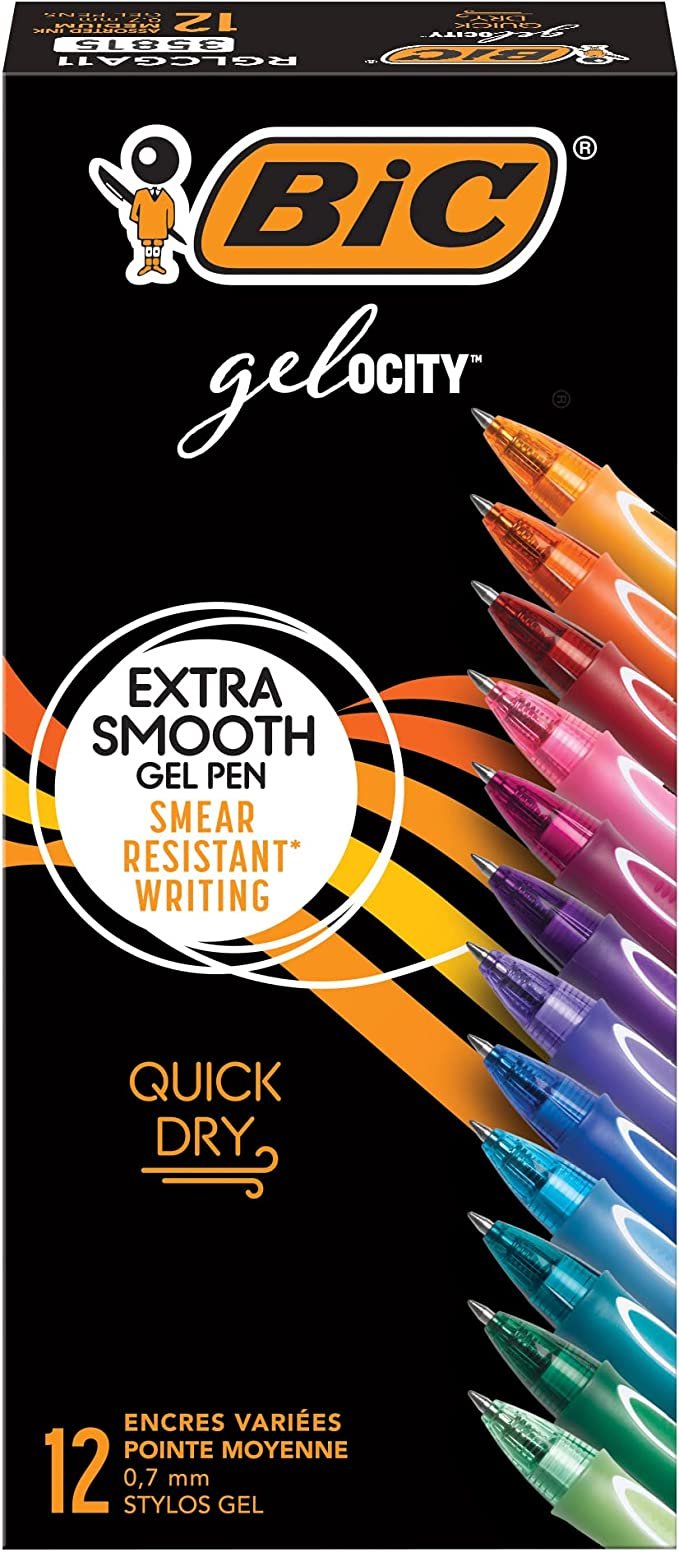 BIC Gel-Ocity Quick Dry Gel Pens, Medium Point Retractable Gel Pens (0.7mm), Assorted Colors Gel Pens, 12-Count