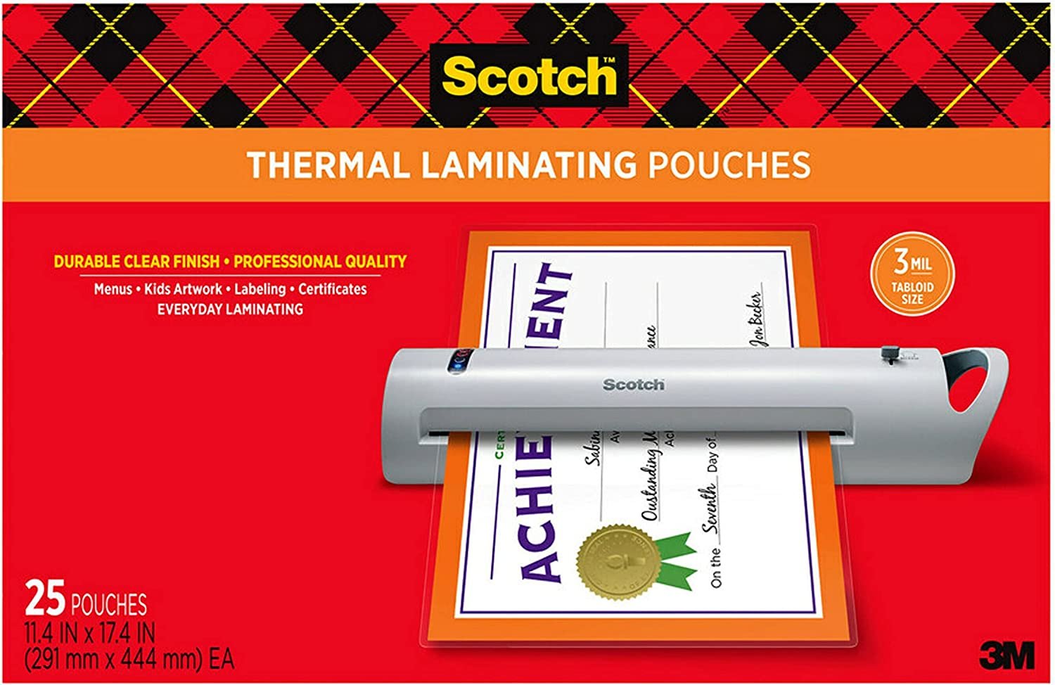 Scotch Thermal Laminating Pouches, 11.45 x 17.48-Inches, 25-Pouches (TP3856-25)