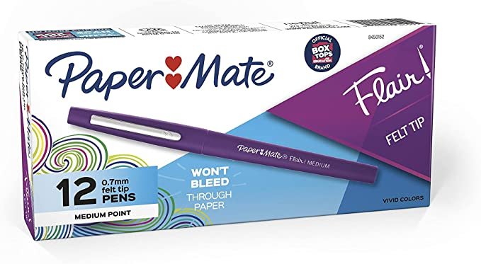Paper Mate Flair Felt Tip Pens, Medium Point (0.7mm), Purple, 12 Count