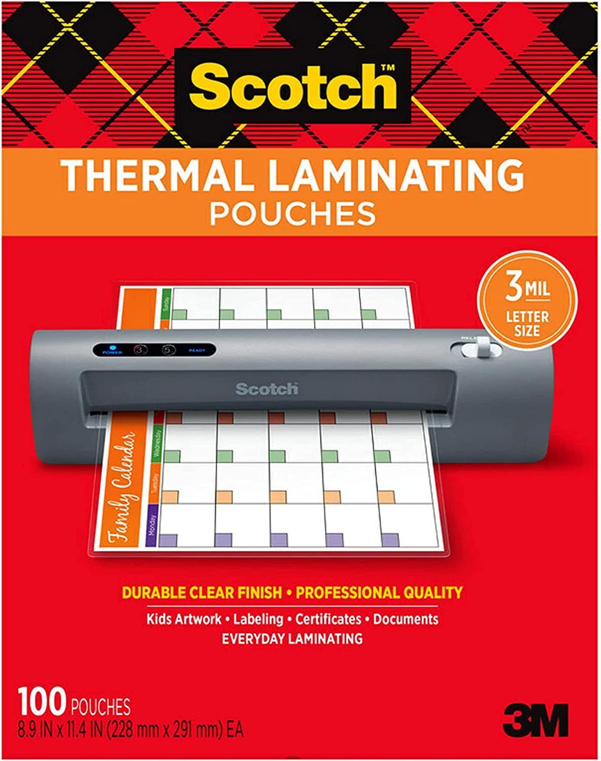 Scotch Thermal Laminating Pouches, 100 Count-Pack of 1, 8.9 x 11.4 Inches, Letter Size Sheets (TP3854-100)