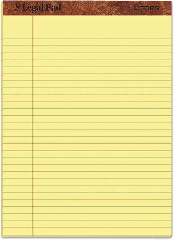 TOPS The Legal Pad Writing Pads, 8-1/2" x 11-3/4", Canary Paper, Legal Rule, 50 Sheets, 12 Pack (7532)
