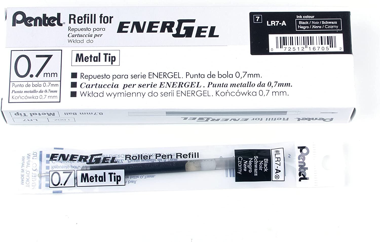 Pentel Refill Ink for BL57/BL77 EnerGel Liquid Gel Pen, Box of 12, 0.7mm, Metal Tip, Black Ink (LR7-A-12)