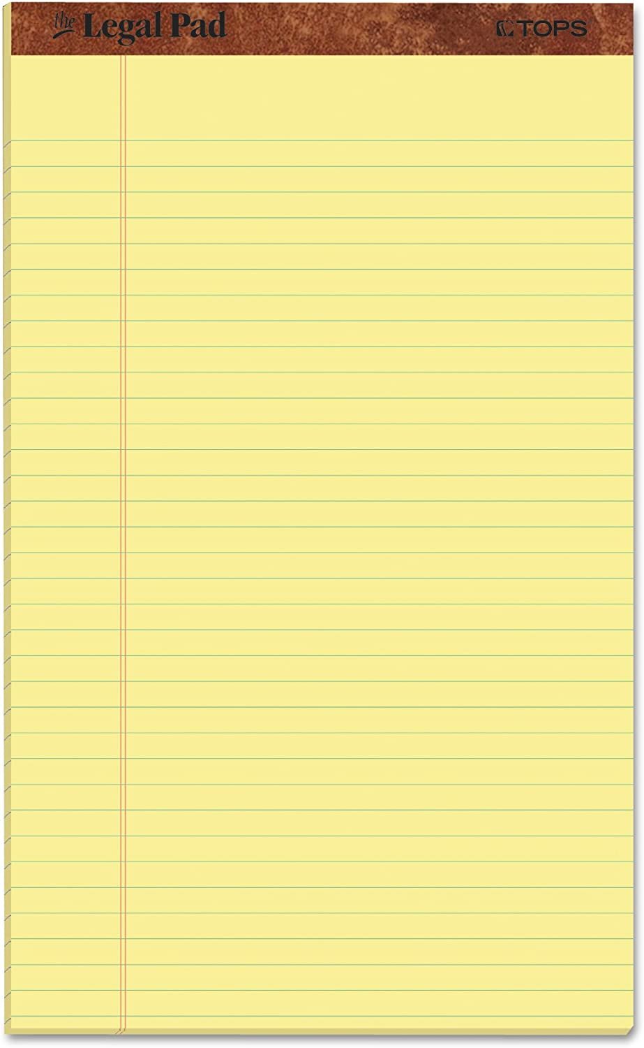 TOPS The Legal Pad Writing Pads, 8-1/2" x 14", Canary Paper, Legal Rule, 50 Sheets, 12 Pack (7572)
