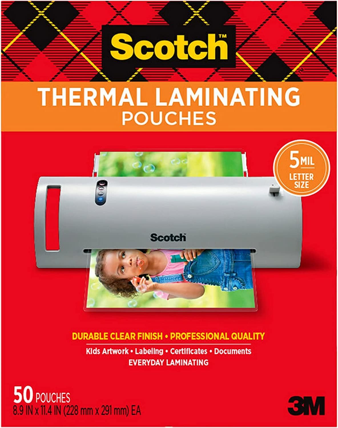 Scotch Thermal Laminating Pouches, 5 Mil Thick for Extra Protection, 8.9 x 11.4-Inches, 5 mil thick, 50-Pack (TP5854-50)