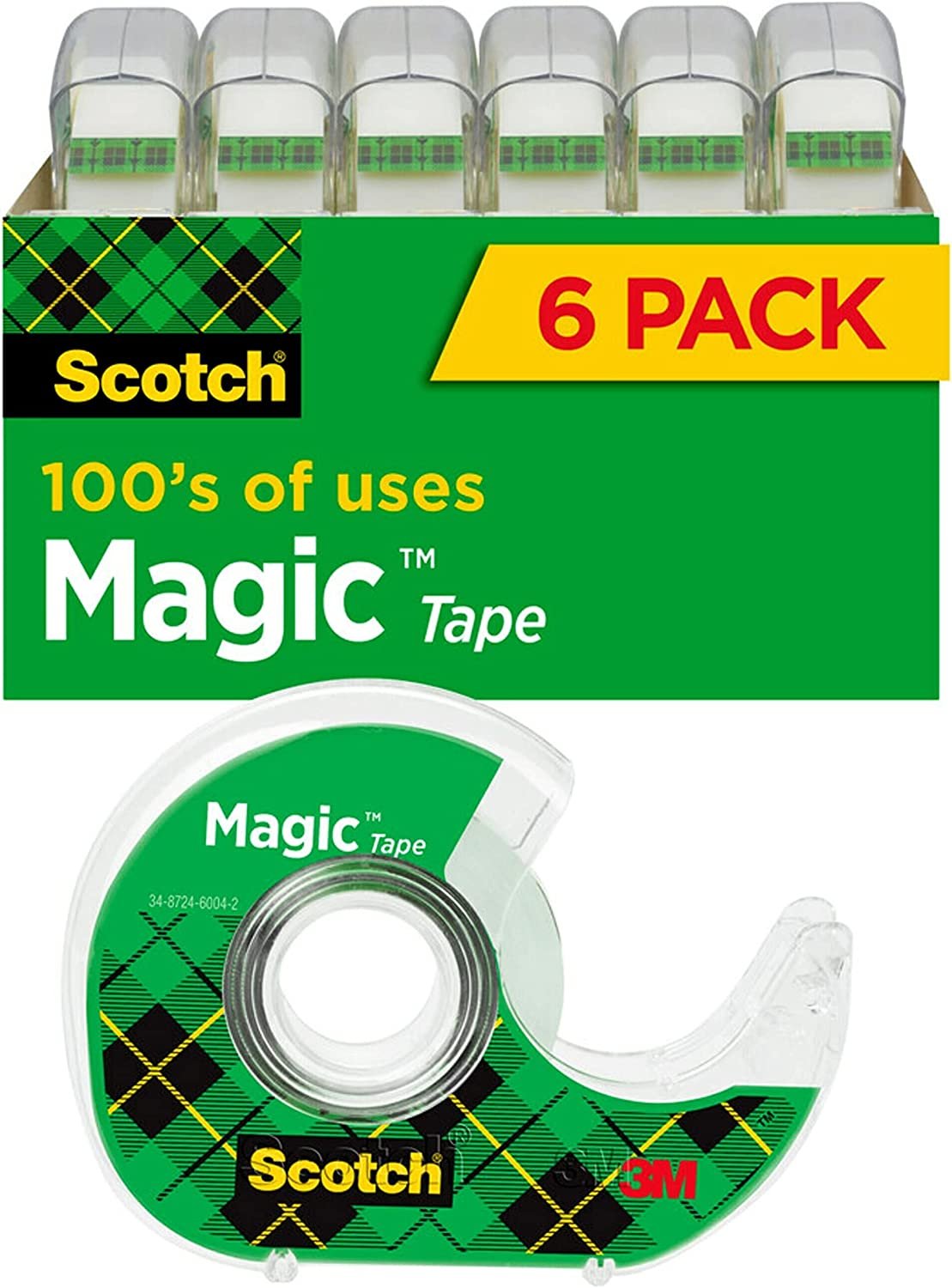 Scotch Magic Tape, 6 Rolls, Numerous Applications, Invisible, Engineered for Repairing, 3/4 x 650 Inches, Boxed (6122)