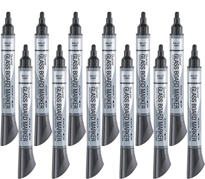 Glass Board Dry Erase Markers by Quartet, Premium, Bullet Tip, Black, 12 Pack (79553)