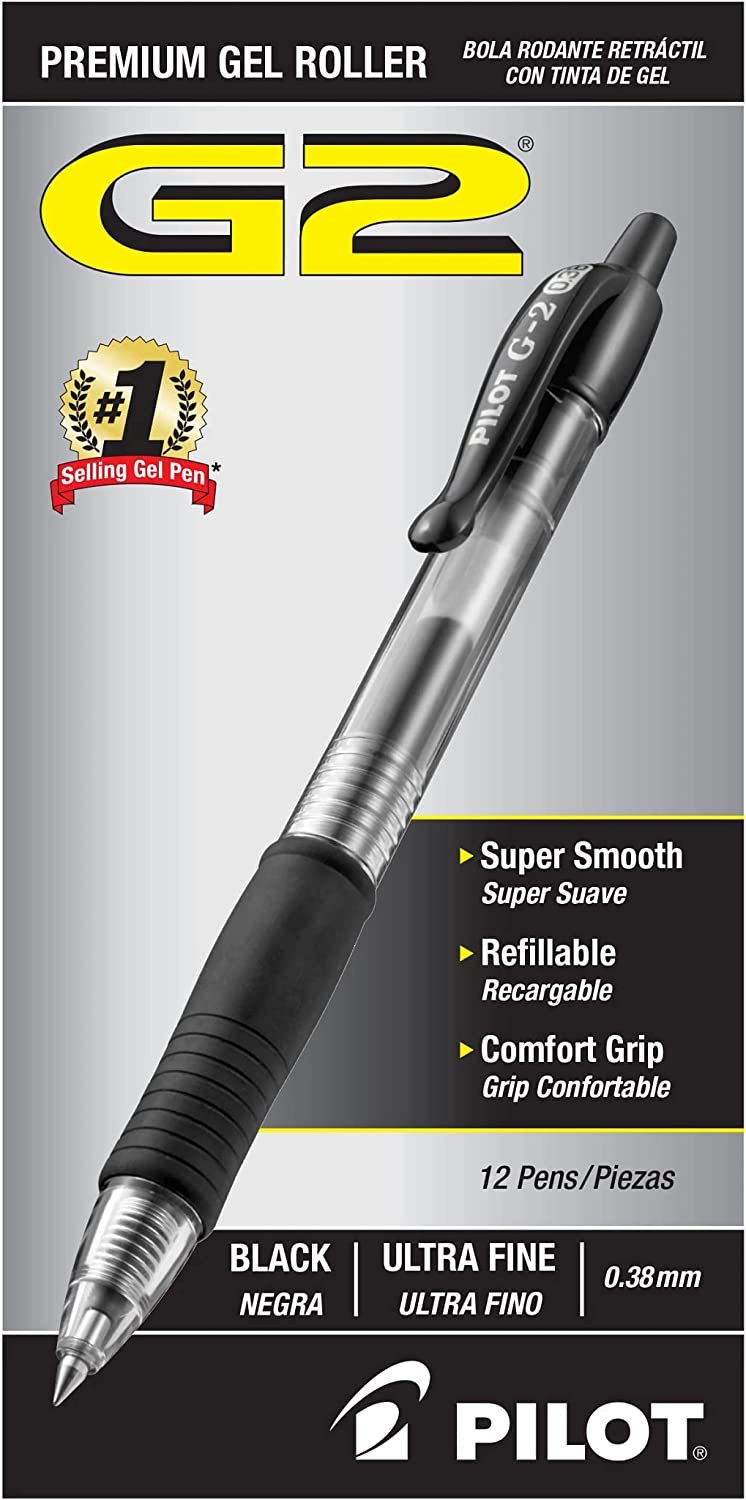 G2 Premium Gel Pen Convenience Pack, Retractable, Extra-Fine 0.38 mm, Black Ink, Clear/Black Barrel, Dozen
