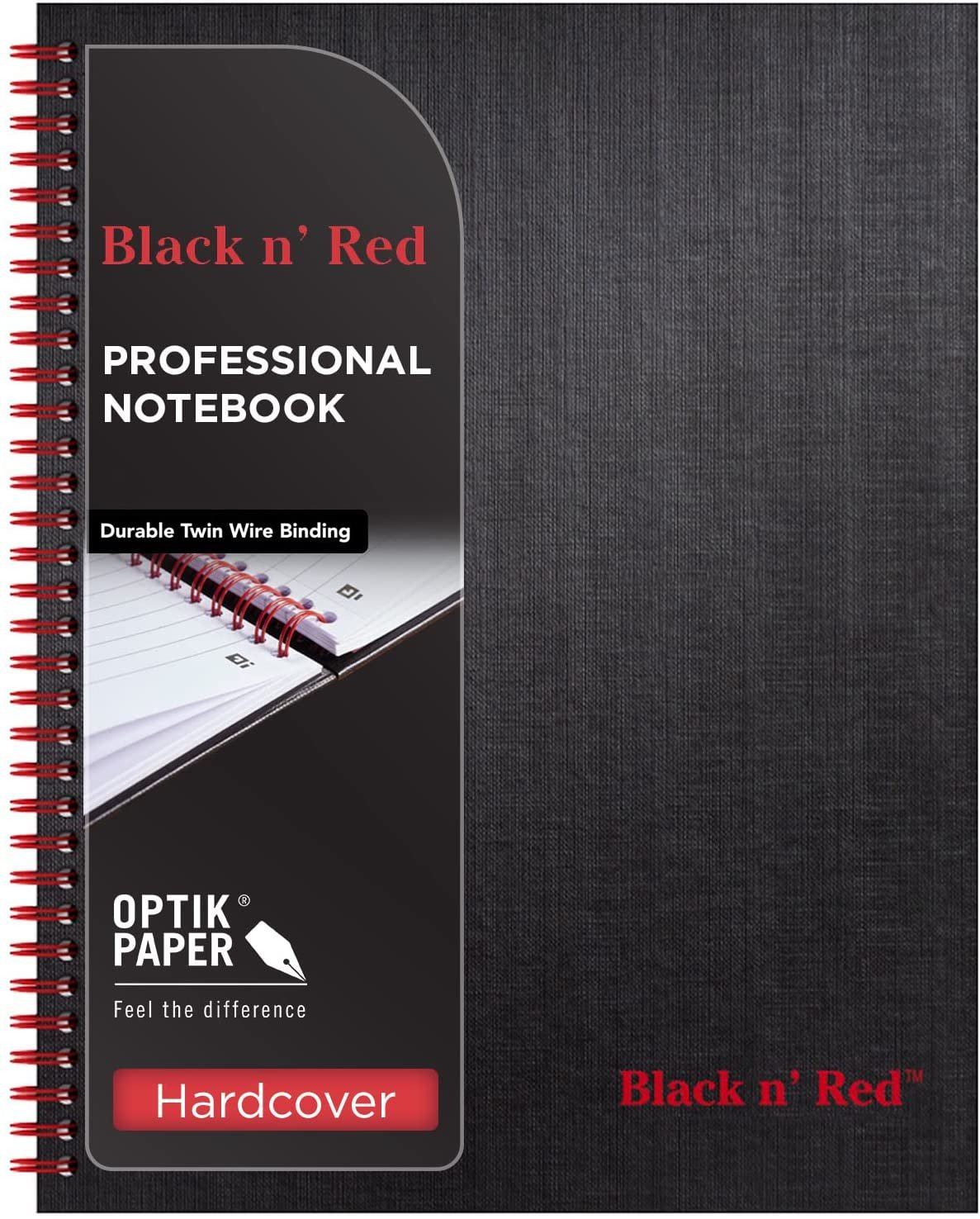 Black n' Red Notebook, Hardcover, Premium Optik Paper, Scribzee App Compatible, Environmentally Friendly, Durable Spiral Binding, 11" x 8 ", 70 Double-Sided Ruled Sheets, 1 Count (K67030)