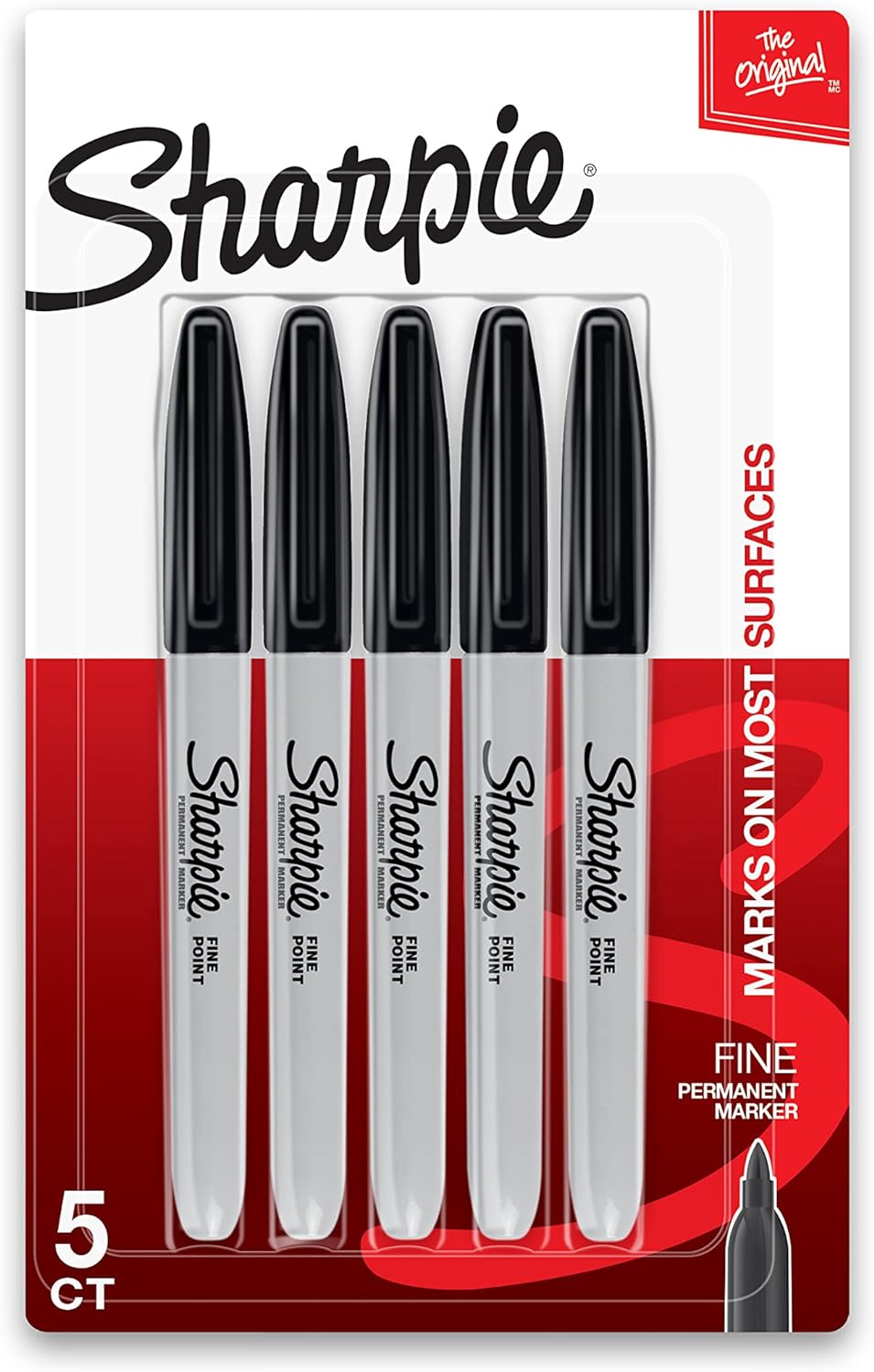 Sharpie Permanent Markers Set, Quick Drying And Fade Resistant Fine Tip Marker For Wood, Plastic, Paper, Metal, And More, Drawing, Coloring, And Poster Marker , Black, 5 Count