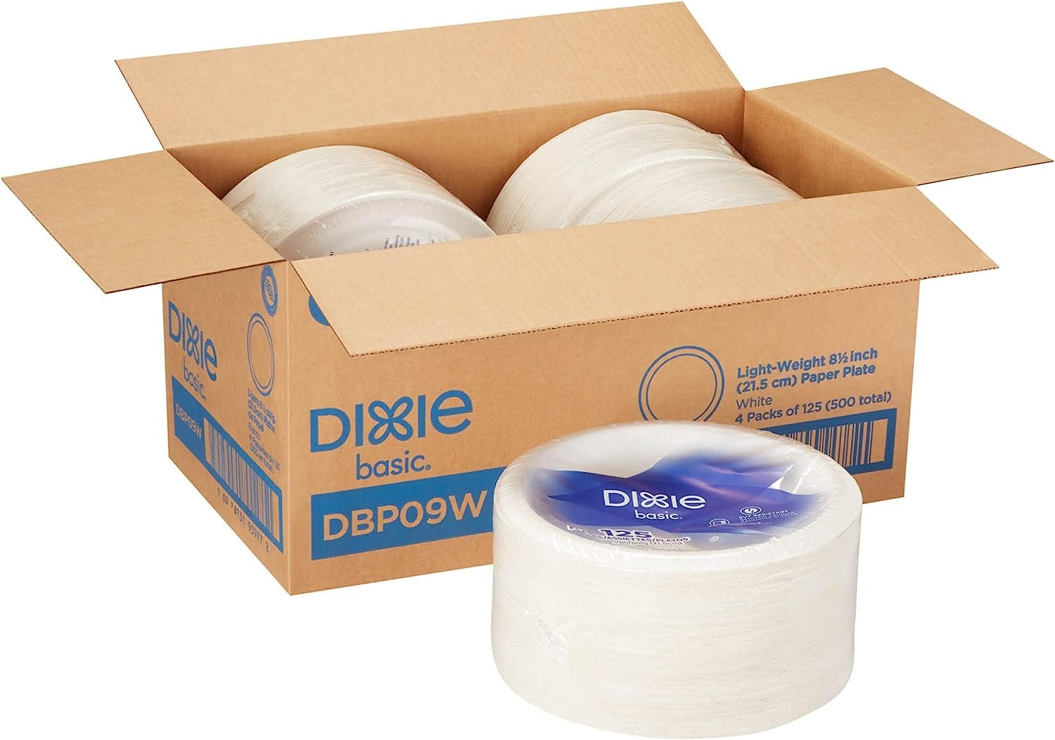 Dixie Basic 8.5? Light-Weight Paper Plates by GP PRO (Georgia-Pacific), White, DBP09W, 500 Count (125 Plates Per Pack, 4 Packs Per Case)