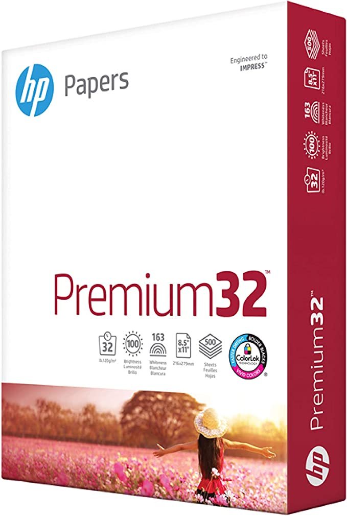 HP Paper Printer | 8.5 x 11 Paper | Premium 32 lb | 1 Ream - 500 Sheets | 100 Bright | Made in USA - FSC Certified | 113100R