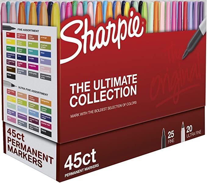 Sharpie Permanent Markers, Ultimate Collection, Fine and Ultra-Fine Tips, Assorted Colors, 45 Count