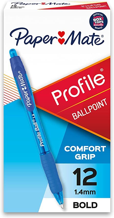 Paper Mate Profile Retractable Ballpoint Pens, Bold Point (1.4mm), Blue, 12 Count