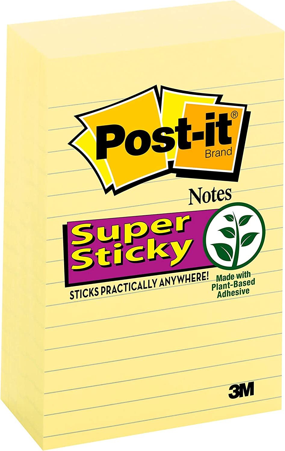 Post-it Super Sticky Notes, 4x6 in, 5 Pads, 2x the Sticking Power, Canary Yellow, Recyclable (660-5SSCY)