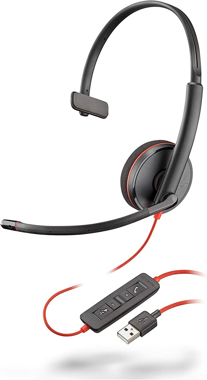 Plantronics - Blackwire 3210 - Wired, Single Ear (Monaural) Headset with Boom Mic - USB-A to connect to your PC and/or Mac