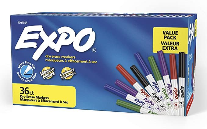EXPO Low Odor Dry Erase Markers, Ultra Fine Tip, Assorted Colors, 36 Count