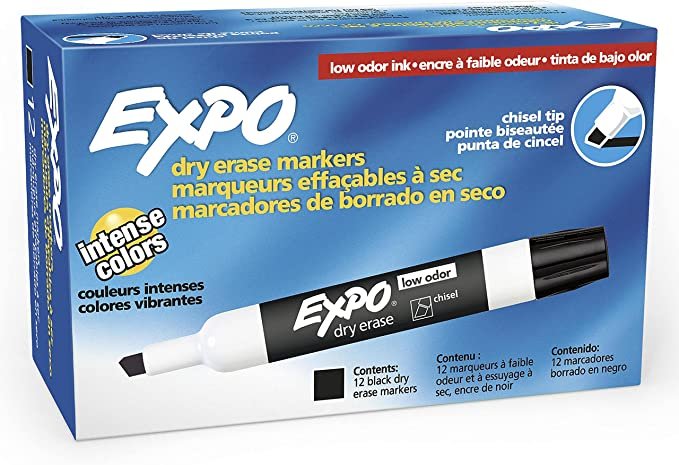 EXPO Low Odor Dry Erase Markers, Fine Tip, Black, 12 Count