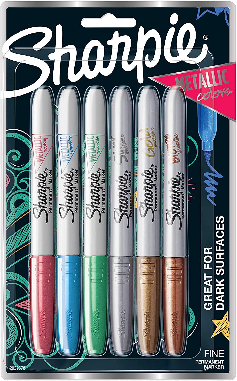 Sharpie Metallic Permanent Markers, Fine Point, Assorted Colors, 6-Count Permanent Marker (2029678)
