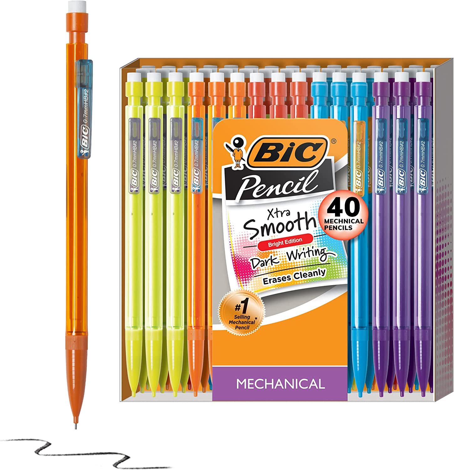 BIC Xtra-Smooth Mechanical Pencils with Erasers, Bright Edition Medium Point (0.7mm), 40-Count Pack, Bulk Mechanical Pencils for School or Office Supplies