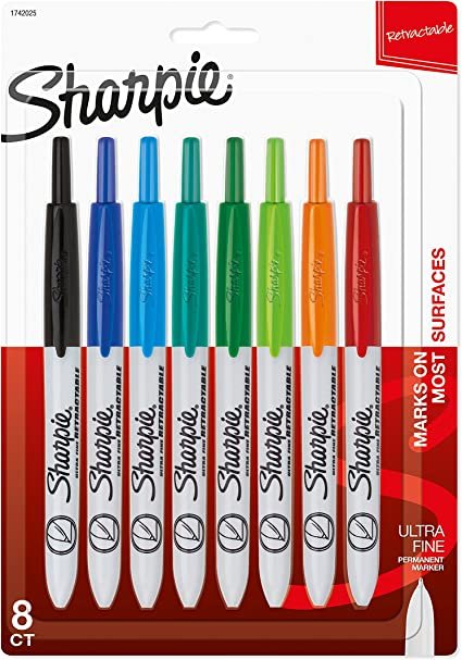 Sharpie 1742025 Retractable Permanent Markers, Ultra Fine Point, Assorted Colors, 8-Count