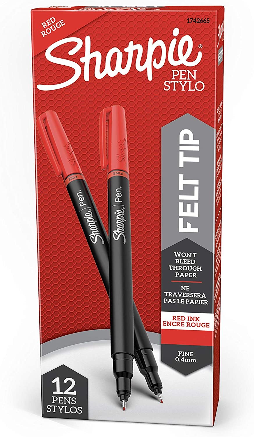Sharpie Felt Tip Pens, Fine Point, Red, 12-Count