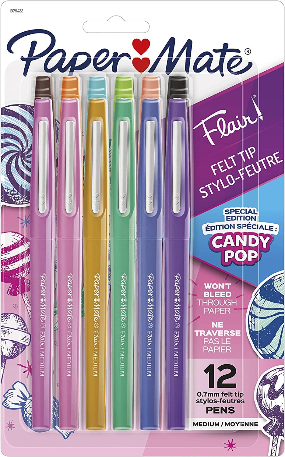 Paper Mate Flair Felt Tip Pens, Medium Point, Limited Edition Candy Pop Pack, Pack of 12