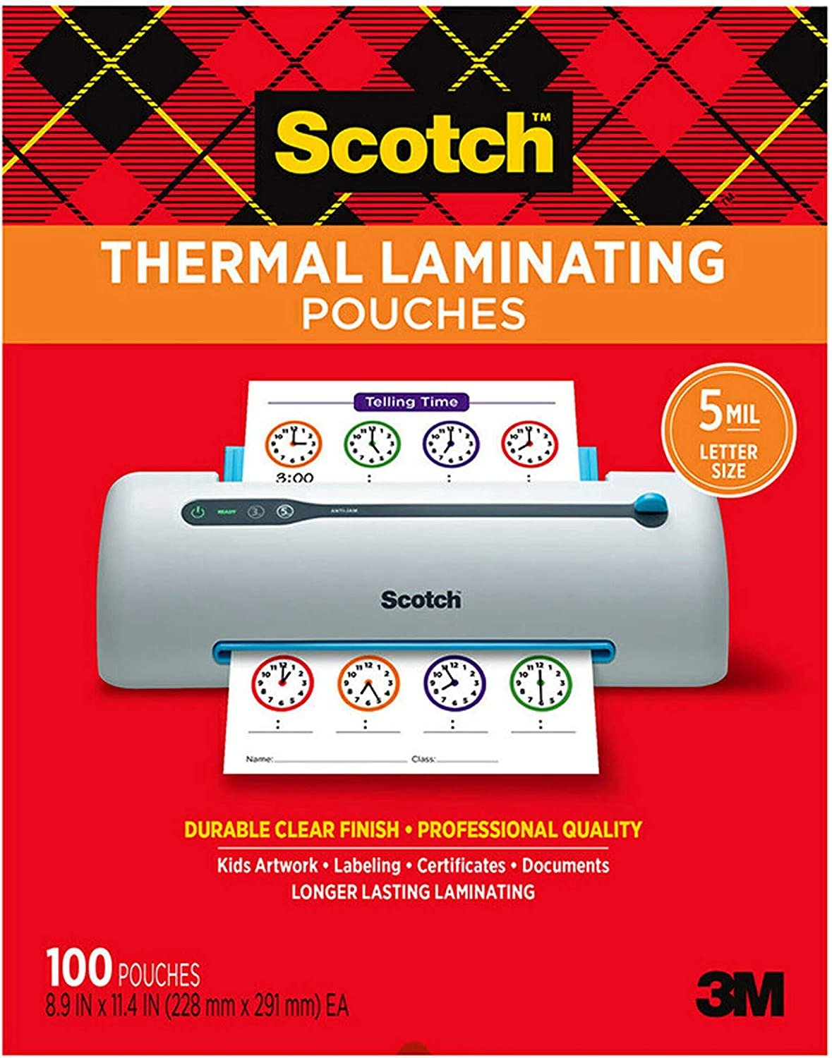 Scotch Thermal Laminating Pouches, 5 Mil Thick for Extra Protection, 100-Pack, 8.9 x 11.4 inches, Letter Size Sheets, Clear (TP5854-100)