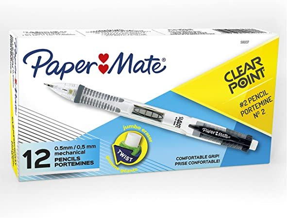 Paper Mate Clearpoint Mechanical Pencils, 0.5mm, HB #2, Black Barrels, Box of 12