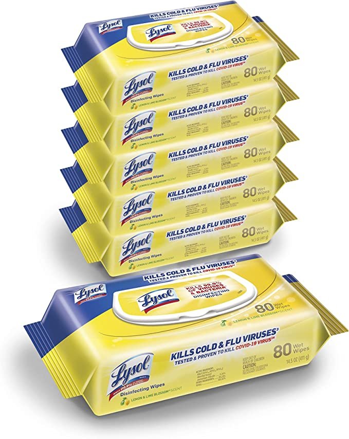 Lysol Disinfectant Handi-Pack Wipes, Multi-Surface Antibacterial Cleaning Wipes, for Disinfecting and Cleaning, Lemon and Lime Blossom, 480 Count (Pack of 6) RAC99716CT