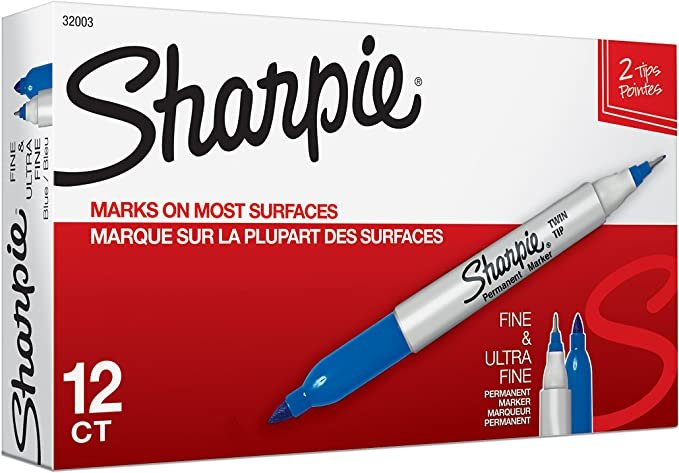 Sharpie 32003 Twin Tip Fine Point and Ultra Fine Point Permanent Marker, Blue, 12-Pack