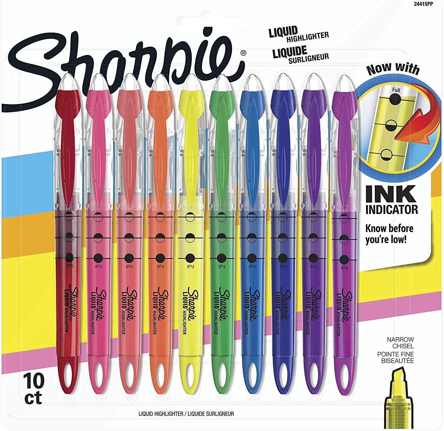 Sharpie Liquid Highlighter, Chisel Tip Highlighters, Assorted Colors, 10 Count