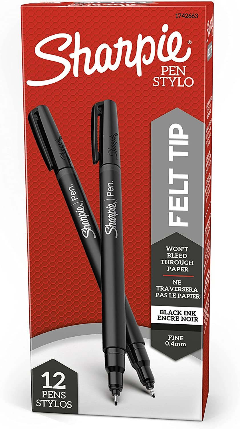 Sharpie Felt Tip Pens, Fine Point, Black, 12 Count ( Package may Vary)