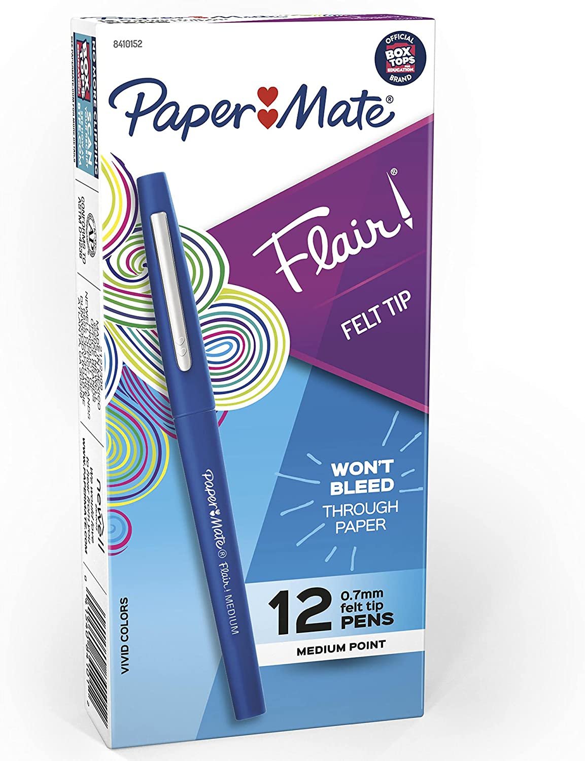 Paper Mate Flair Felt Tip Pens, Medium Point (0.7mm), Blue, 12 Count