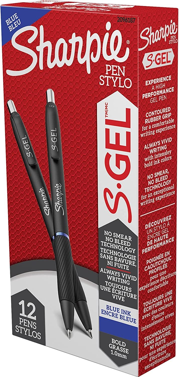 S-Gel High-Performance Gel Pen, Retractable, Bold 1 mm, Blue Ink, Black Barrel, Dozen
