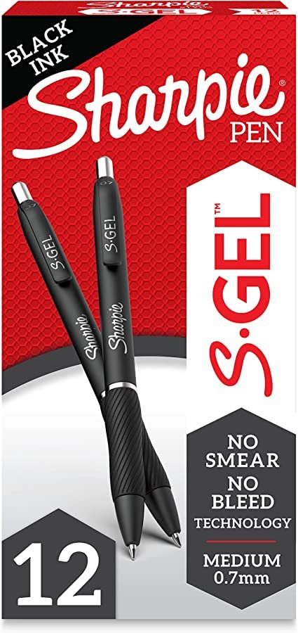 Sharpie S-Gel, Gel Pens, Drawing Pens, Gel Ink Pens For Journaling, Writing Pens, Coloring Pens, Medium Point Pens (0.7Mm), Black Barrel, Black Gel Ink, 12 Count