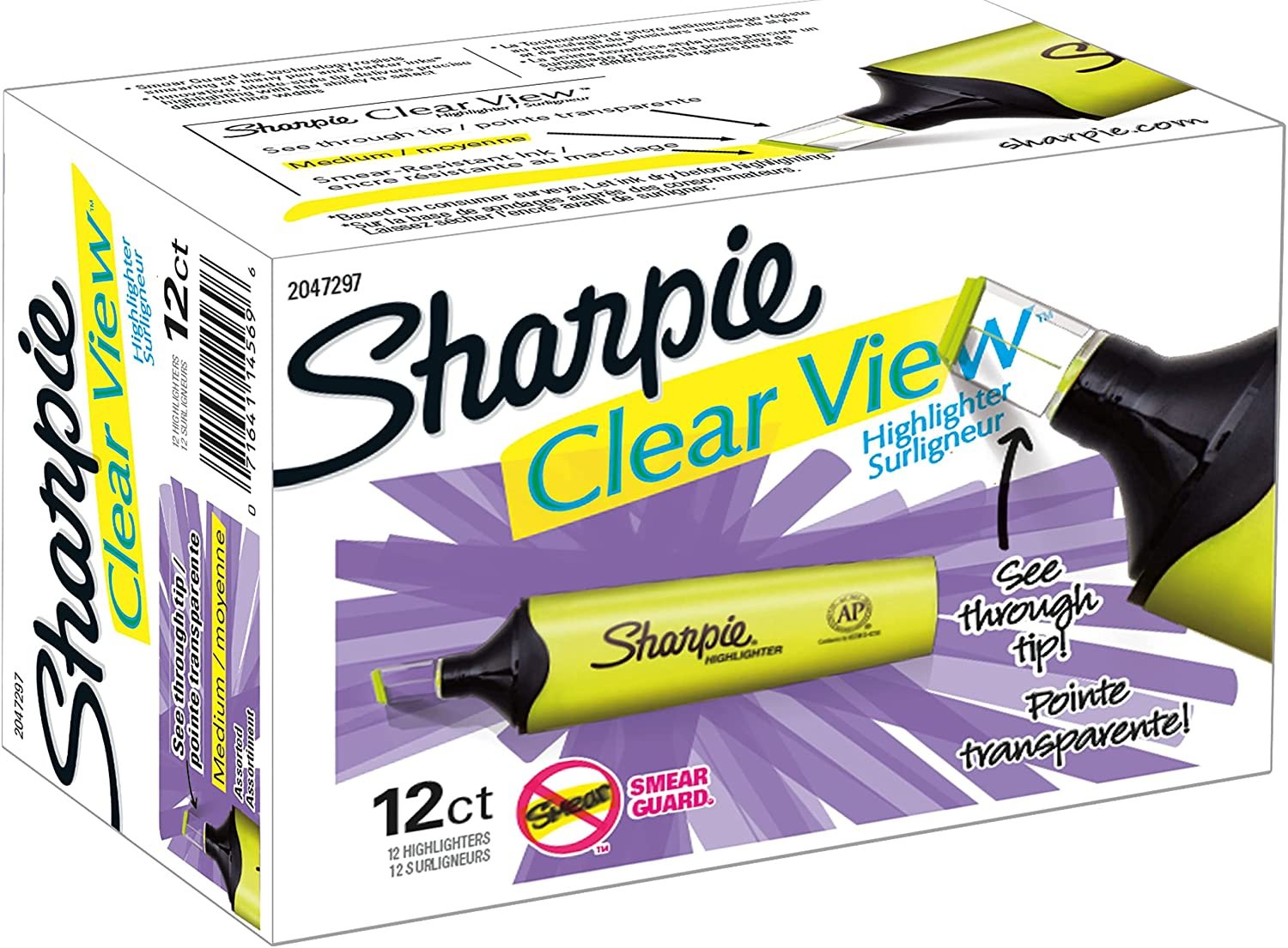 Sharpie Clear View Highlighter, Chisel Tip, 12-Pack, Yellow (1897847)