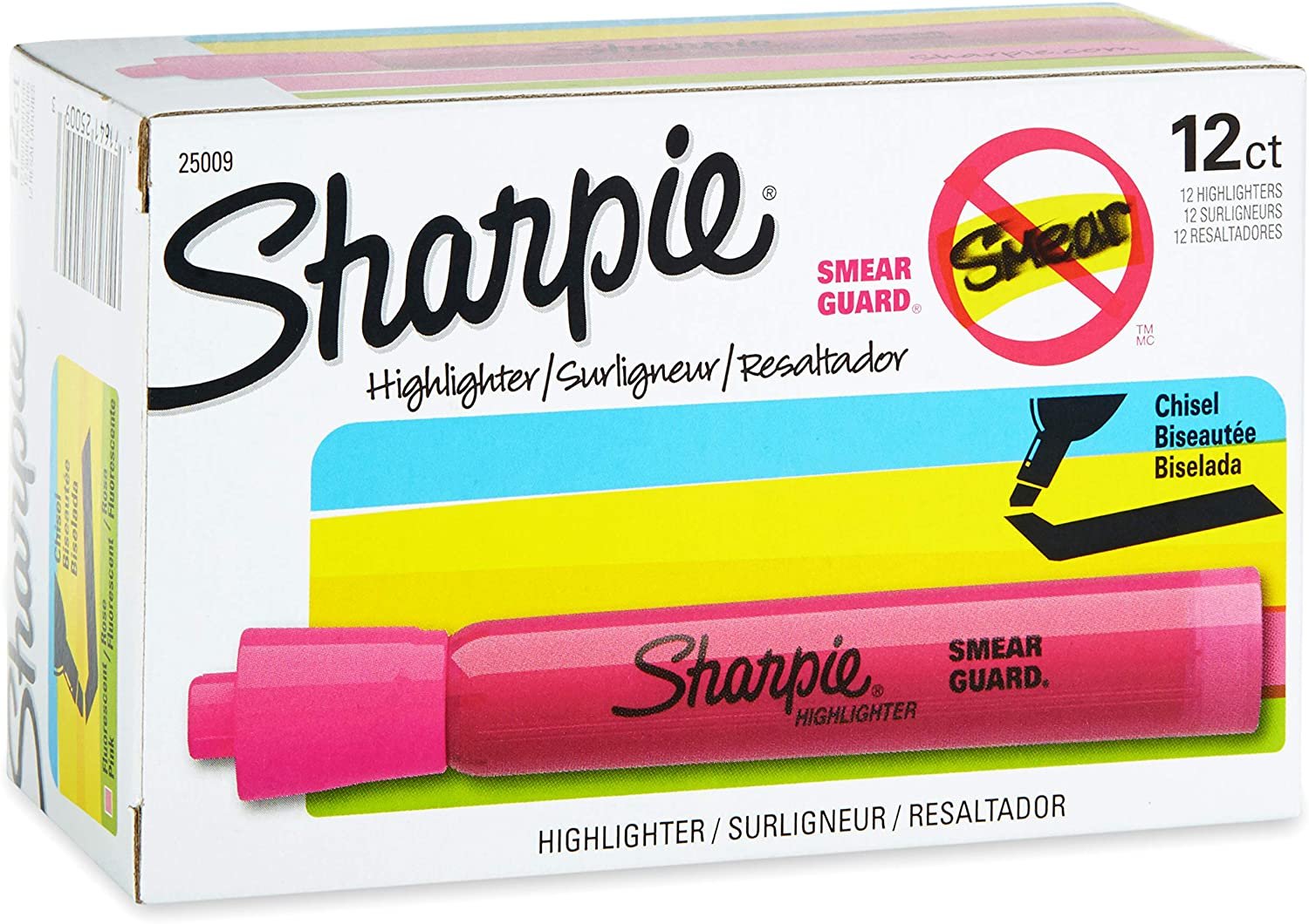 Sharpie 25009 Sanford Brands Tank Highlighters, Chisel Tip, Fluorescent Pink, 12-Count