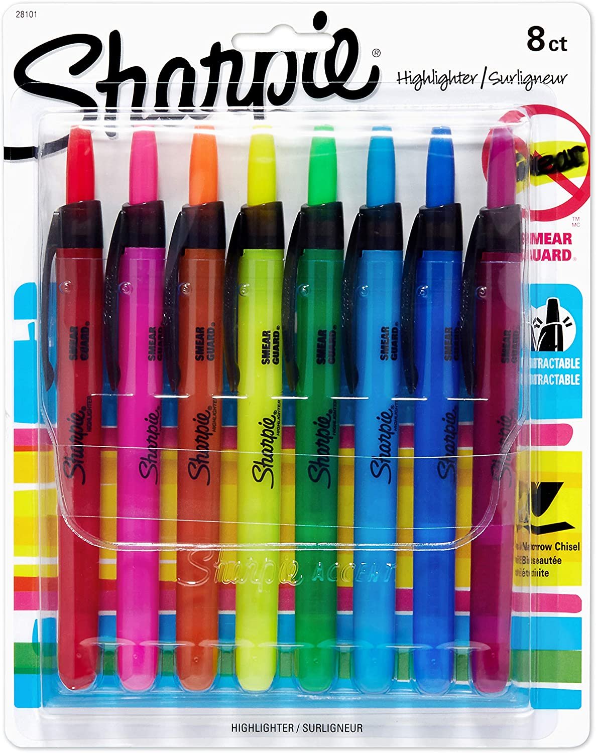 Sharpie Retractable Highlighters, Chisel Tip, Assorted, 8 Count