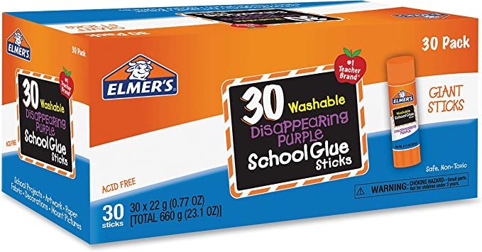 Elmer's Disappearing Purple School Glue Sticks, Washable, 22 Grams, 30 Count